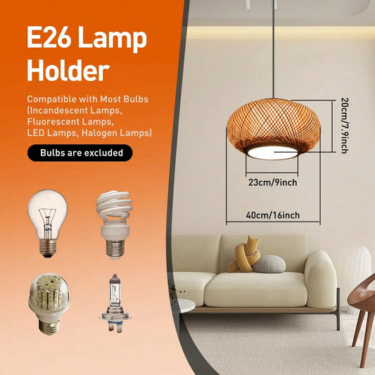 Vintage Bamboo Wicker Rattan Pendant Light Retro Ceiling