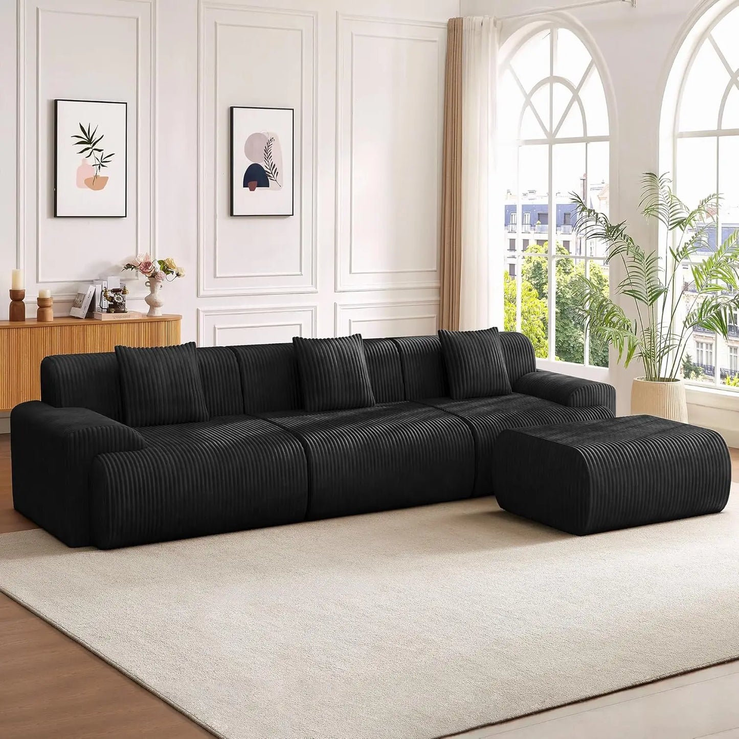 Modern L Shaped Sectional Sofa With Ottoman Corduroy Couch