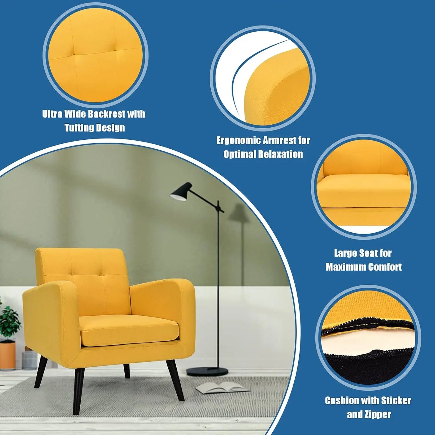 Tufted Linen Accent Chair Modern Armchair For Living Room