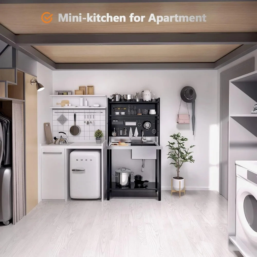 Commercial Sink With Drainboard And Adjustable Pegboard