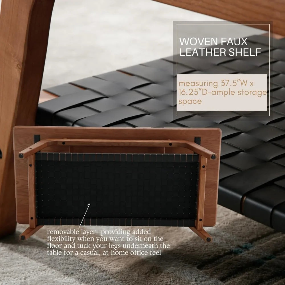 Solid Wood Coffee Table With Tier Storage Mid Century Modern