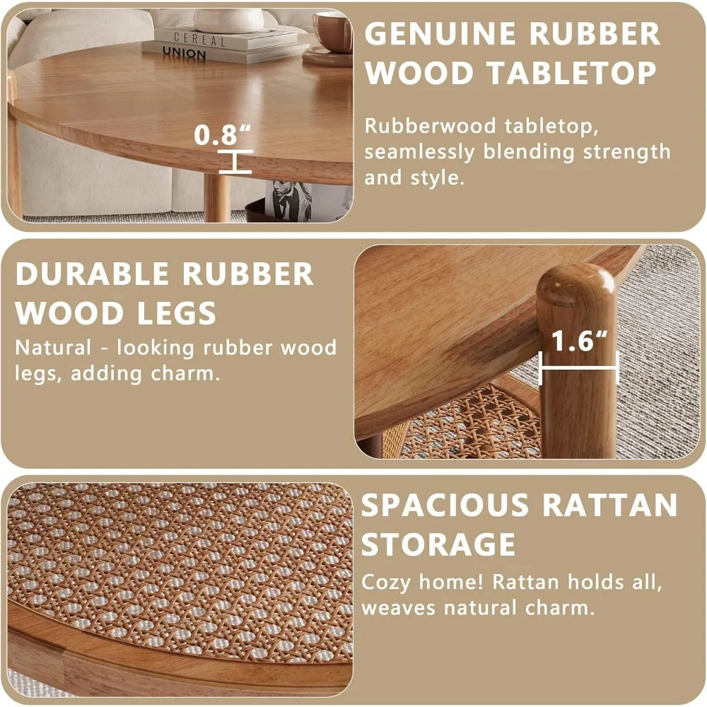 Rattan Coffee Table With Solid Wood Top