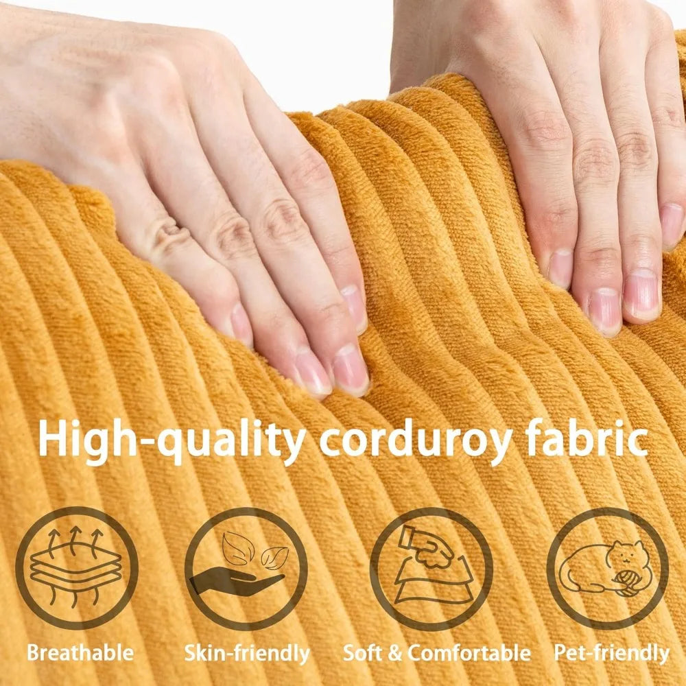 110 Inch Corduroy Compressed Modular Sectional Sofa, 3-Seat Cloud Memory Foam Boneless Couch with Deep Seat, Modern Upholstered