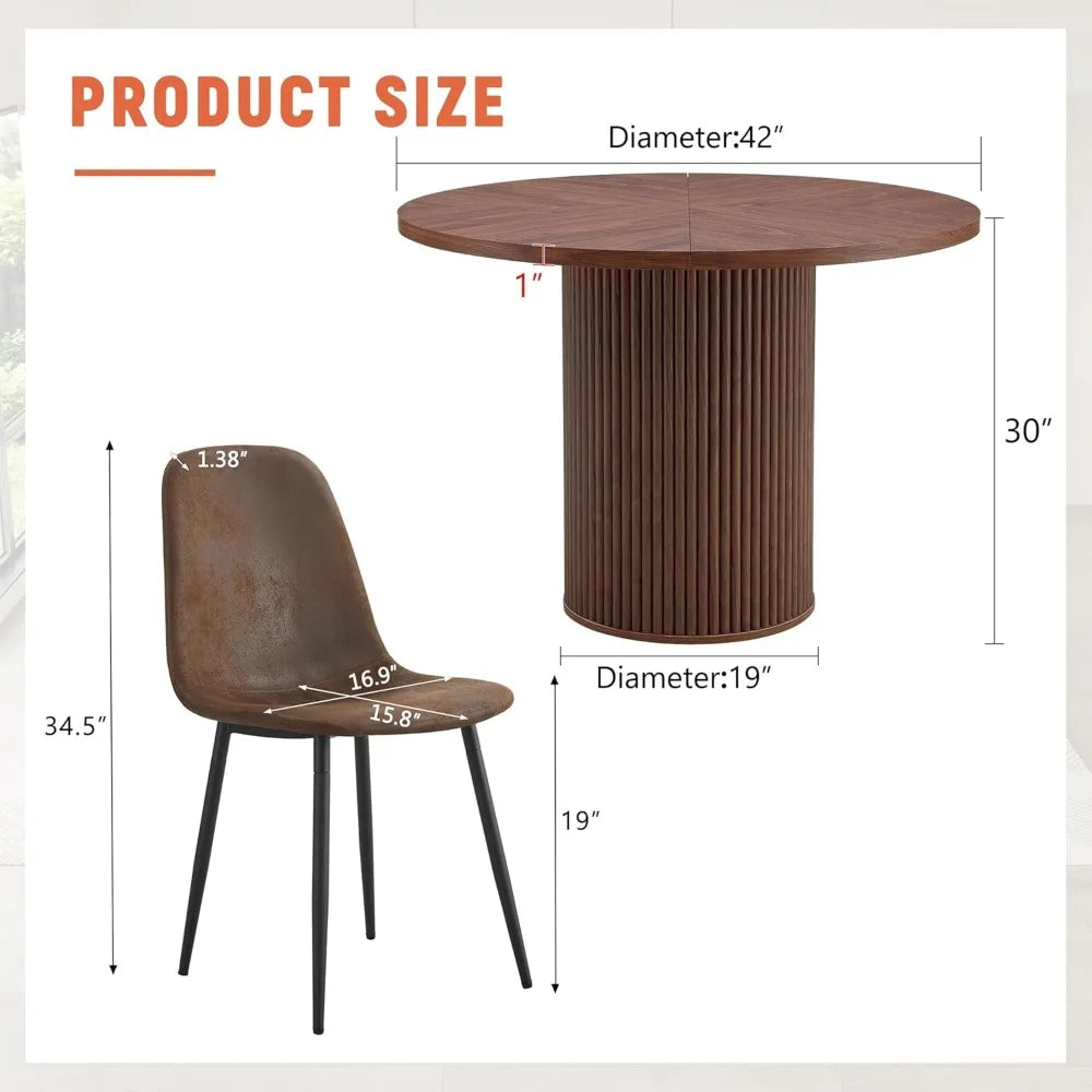 Round Dining Table Set With Suede Leather Chairs Modern Farmhouse