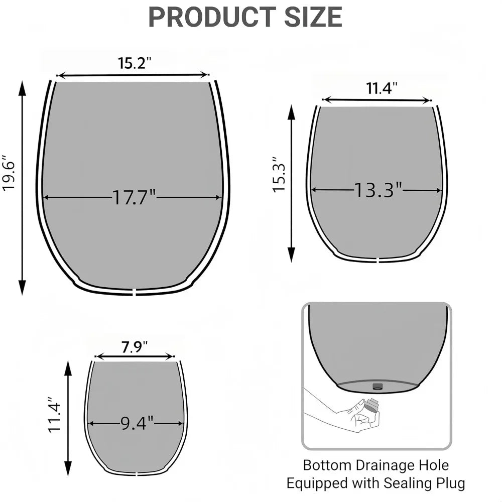 Dia Round Concrete Planter Set Of 3 Outdoor Flower Pots With Drainage Holes For Garden Decor