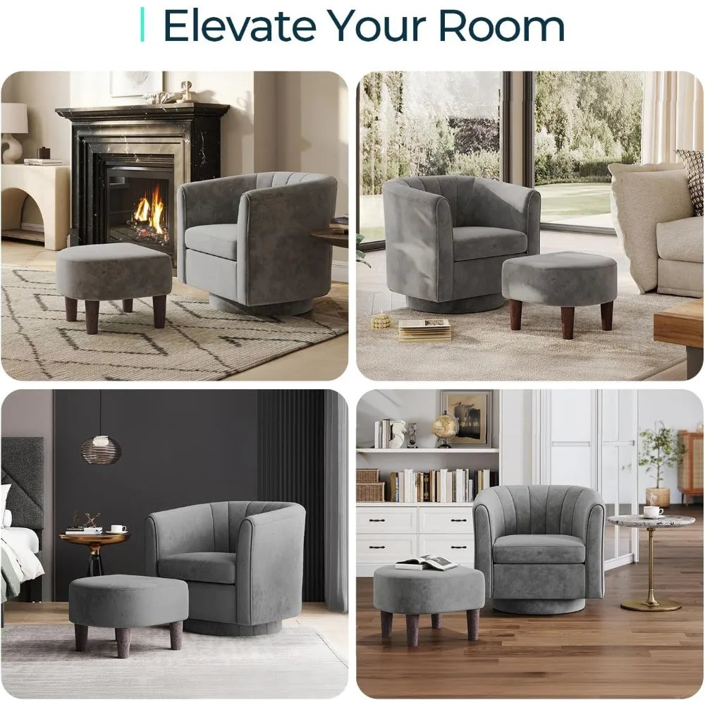 Velvet Swivel Accent Chair And Ottoman Set With Foot Rest